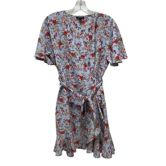 Topshop Confetti Floral Wrap Tea Dress Light Blue Multicolor Size 6 - Picture 2 of 9